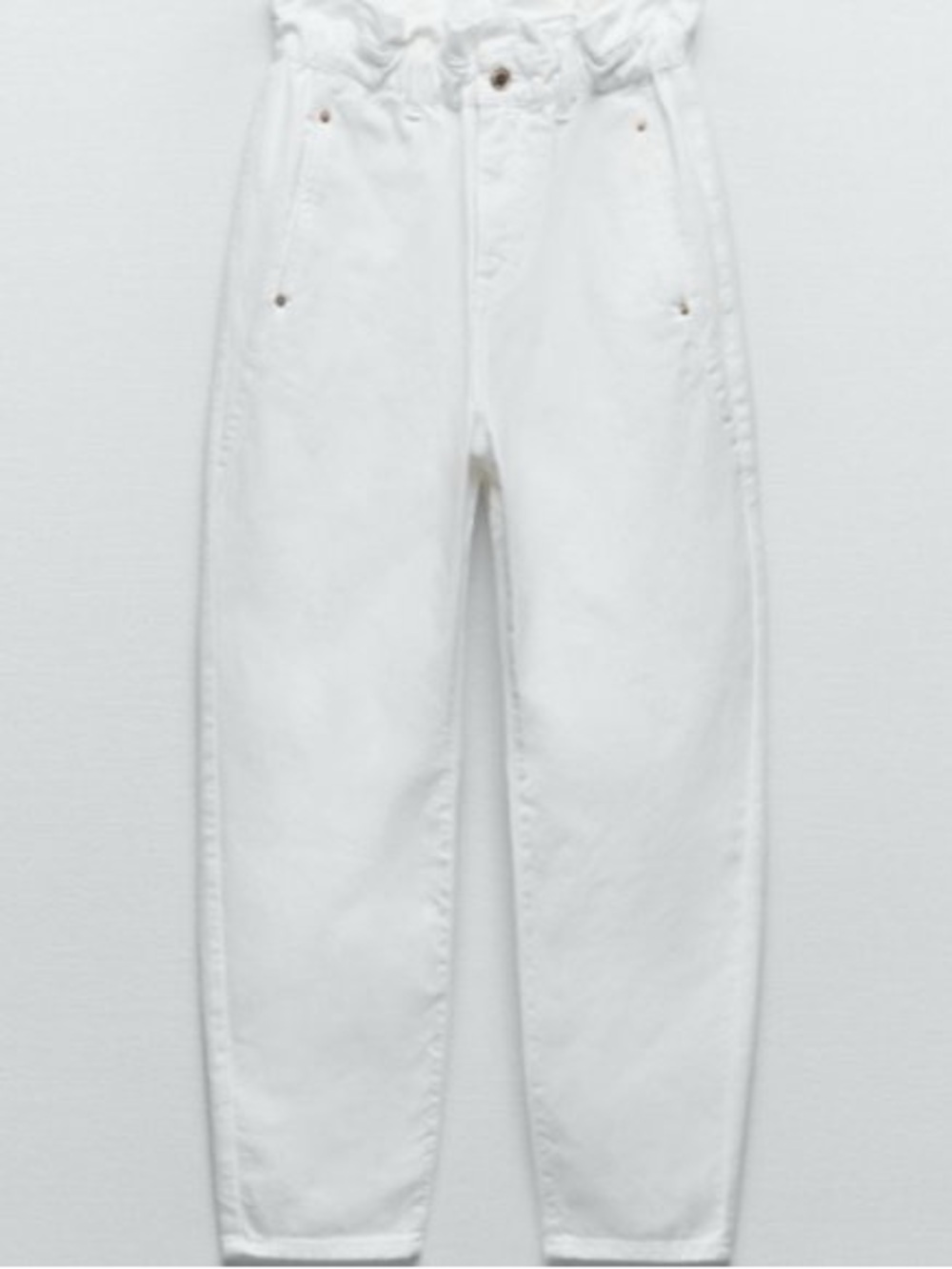 Zara White High-Waist Paperbag Jeans